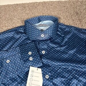Collars & Co Men's Blue Geometric Print Button Down Shirt Small Lightweight